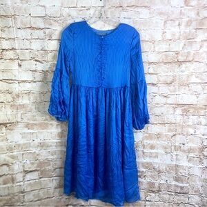 Solika Blue Silk 3/4 Puff Sleeve Bella Dress Size XS